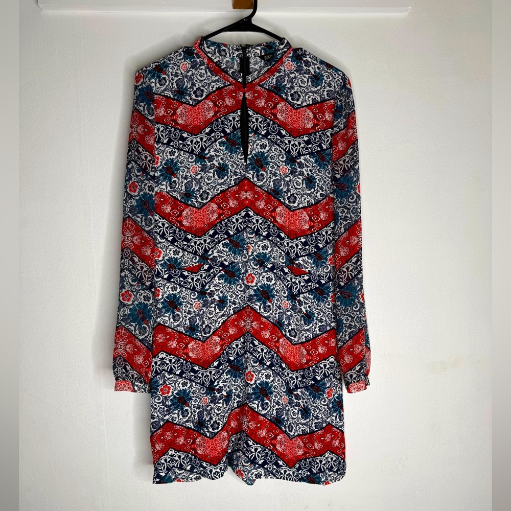 Floral Long Sleeve Romper - Red and Blue NWT